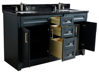 61" Double Sink Vanity, Dark Gray Finish And Black Galaxy Granite