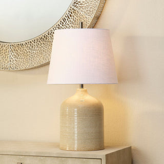 Modern Farmhouse Taupe Milk Jug Shaped Table Lamp 22 in Ribbed Ceramic Round