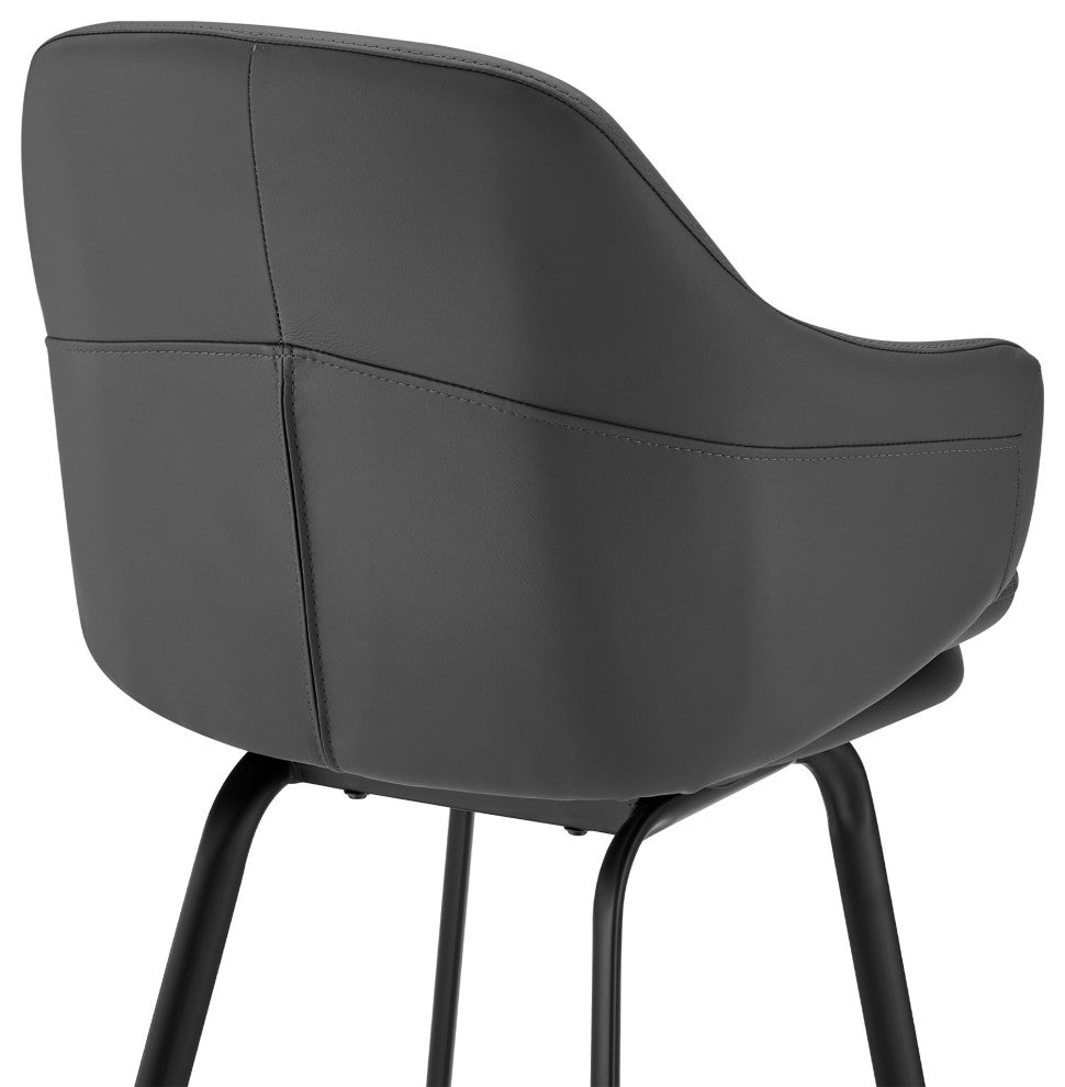 26" Gray Faux Leather and Black Metal Swivel Counter Stool