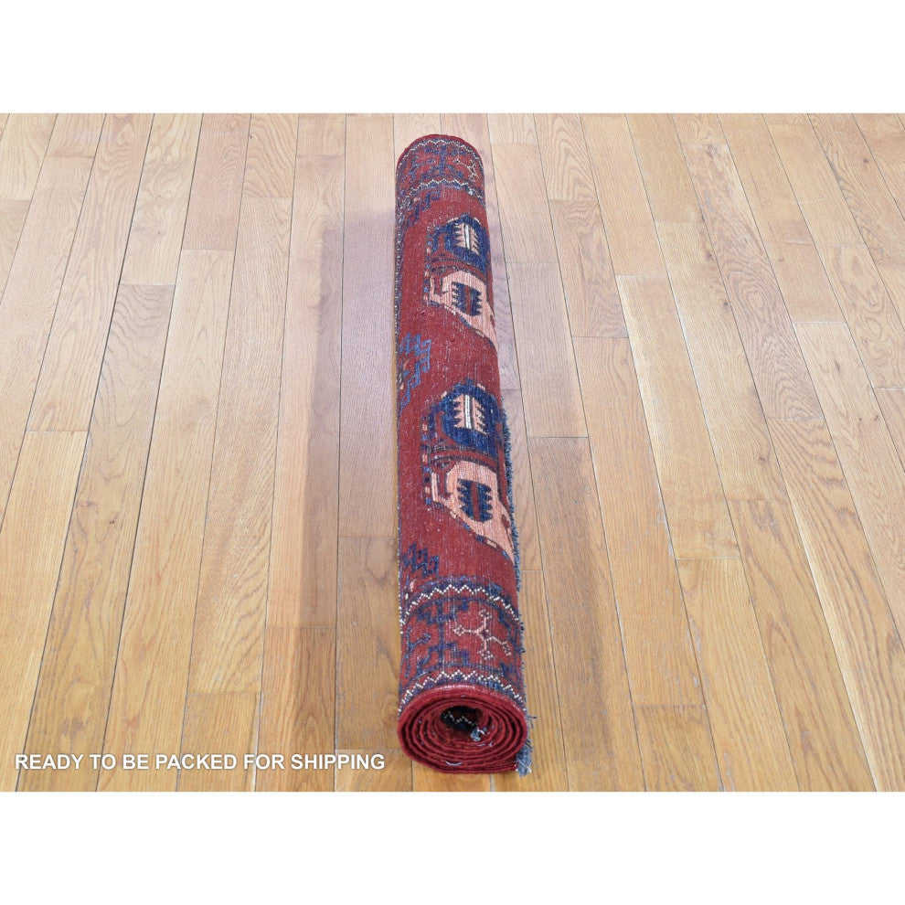 Rust Red, Afghan Ersari, Hand Knotted Pure Wool Oriental Rug, 3'10"x5'10"