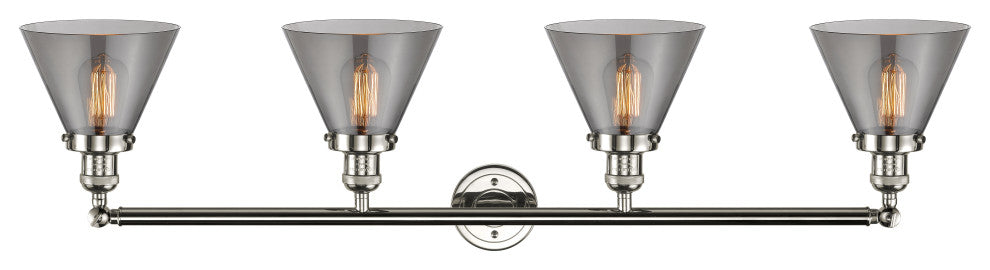 Large Cone 4-Light Bath Fixture, Smoked Glass, Polished Nickel