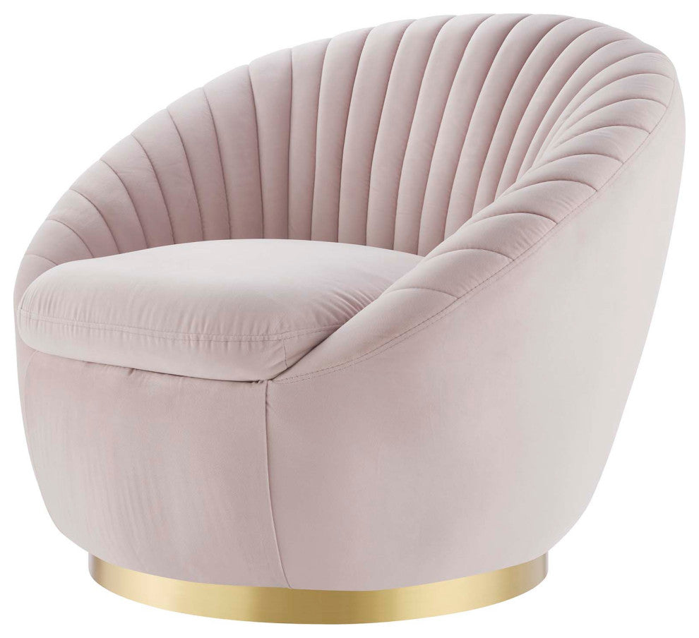ArmTufted Chair Swivel Accent Tufted Chair, Pink Gold, Velvet, Modern