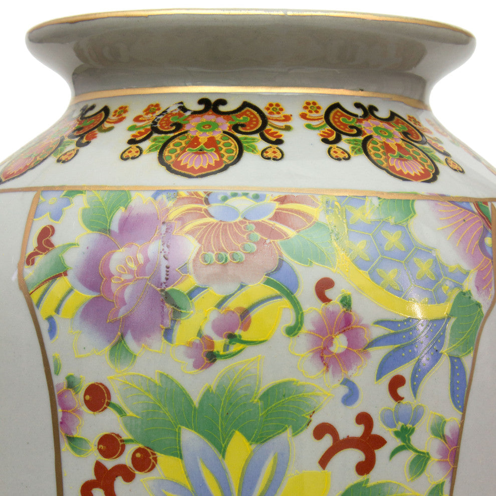 14" Satsuma Birds and Flowers Porcelain Tung Chi Vase