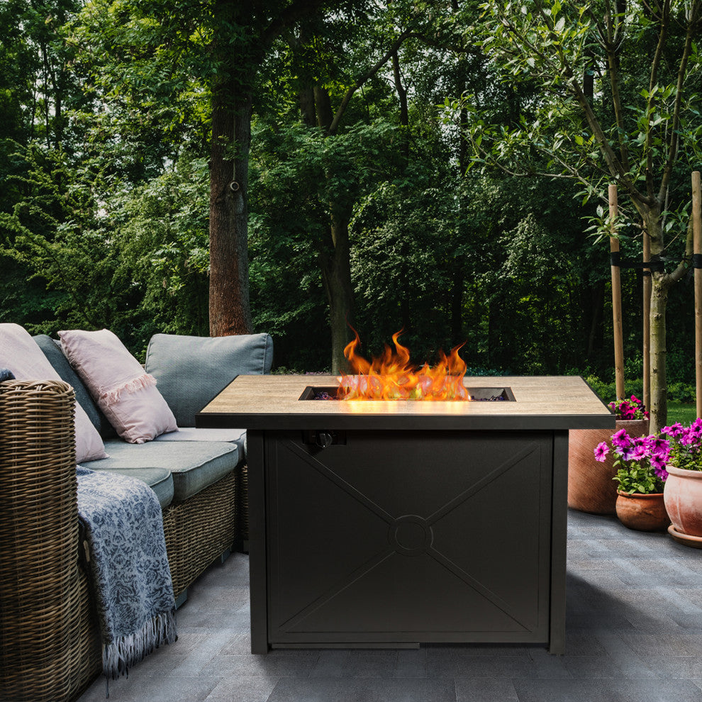 Outdoor Rectangular Propane Ceramic Fire Pit