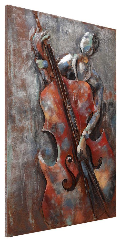 The Bassist Primo Mixed Media Hand Painted 3D Metal Wall Art