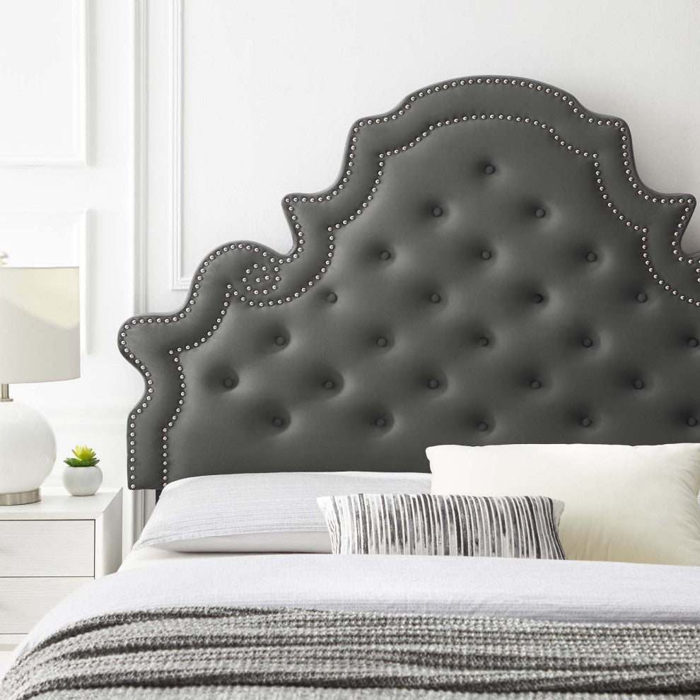 Tufted Headboard, Twin Size, Velvet, Dark Gray, Modern Contemporary