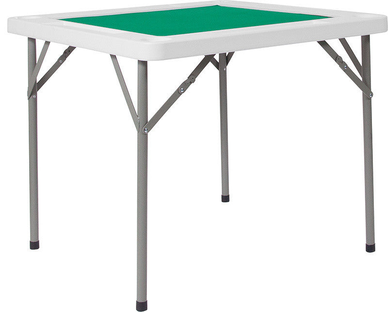 34.5" Square Granite White Folding Game Table With Green Playing Surface