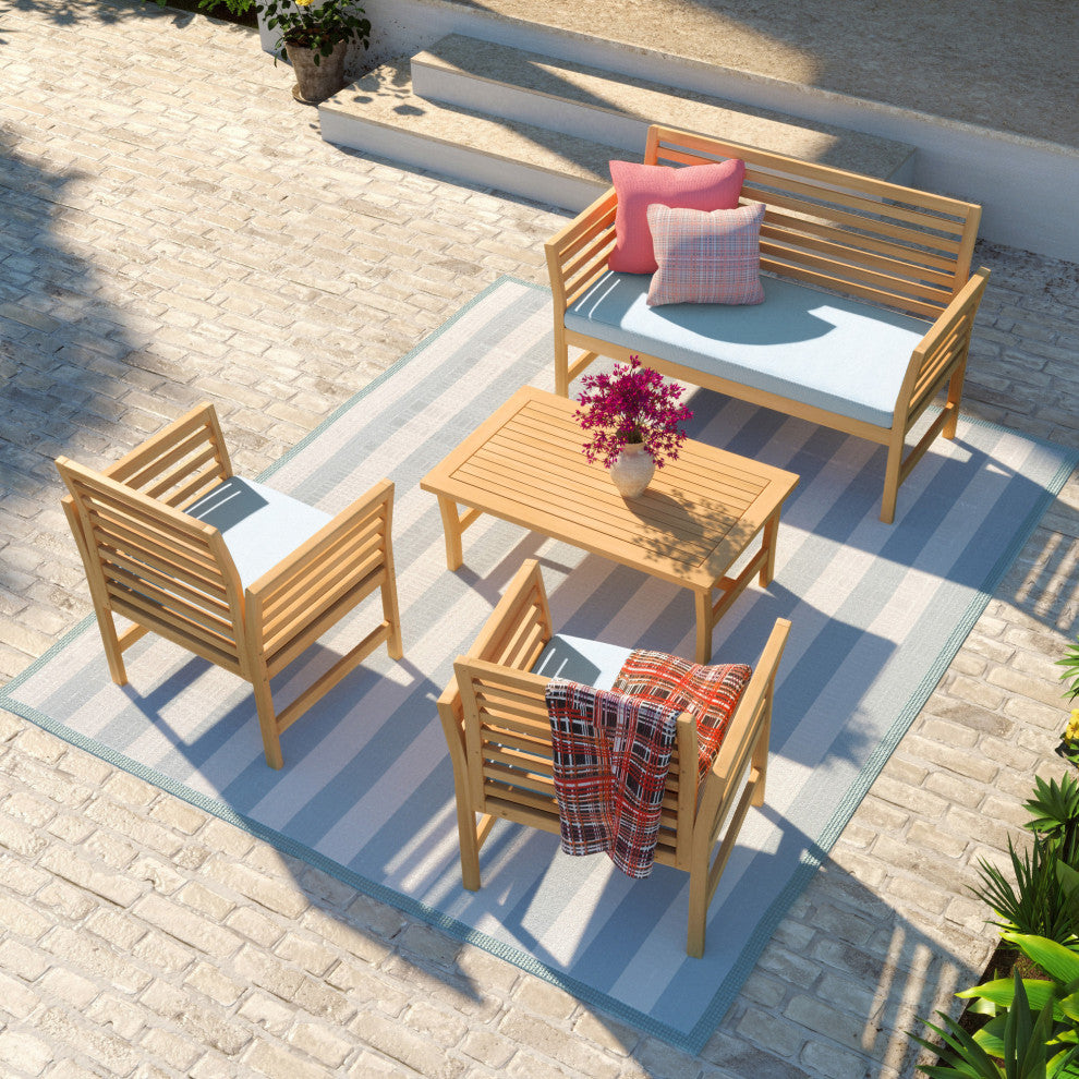 Yuri 4 Piece Eucalyptus Outdoor Patio Seating Set, Blue
