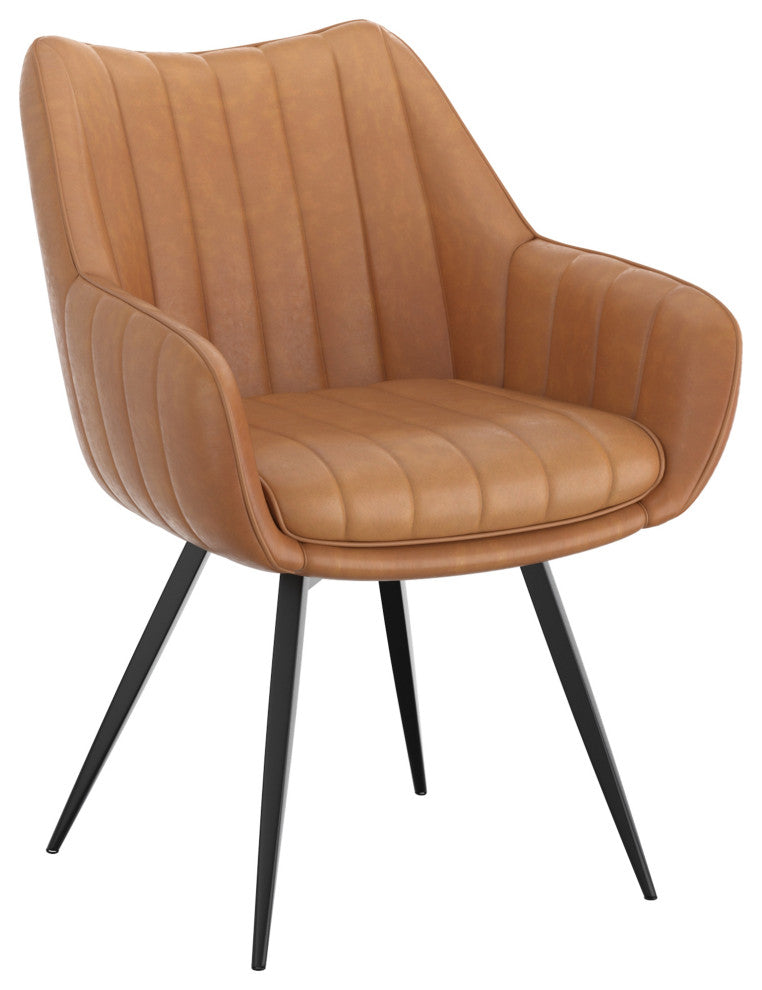 Modern Faux Leather/Metal Swivel Dining/Accent Chair, Set of 2, Camel/Black