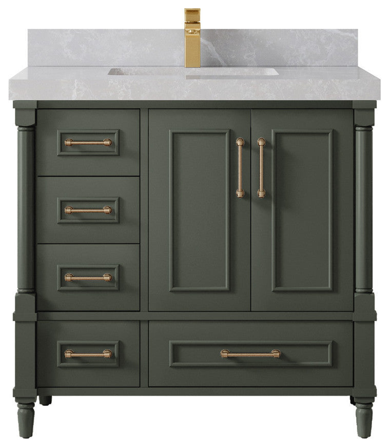 Aberdeen 36 Center Sink Bath Vanity in Pewter Green 2" Pearl Gray