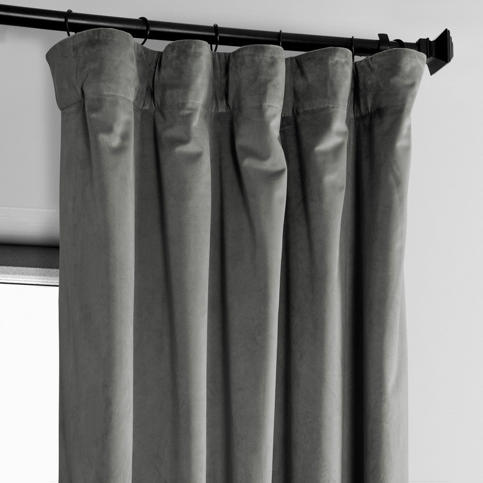 Heritage Plush Velvet Curtain Single Panel, Destiny Gray, 50"x96"
