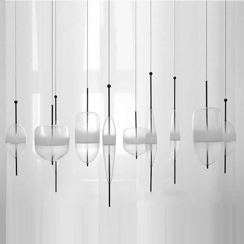 Blue/White Drop-shaped Glass LED Hanging Lamp for Kitchen Island, White, C