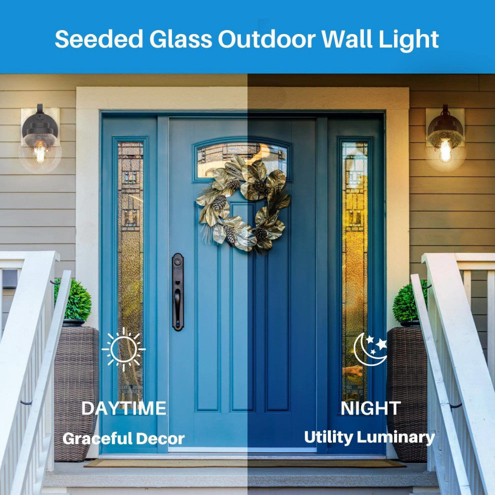 1-Light Sandy Black Seeded Globe Outdoor Wall Lamp, Set of 2, Sandy Black, 10"