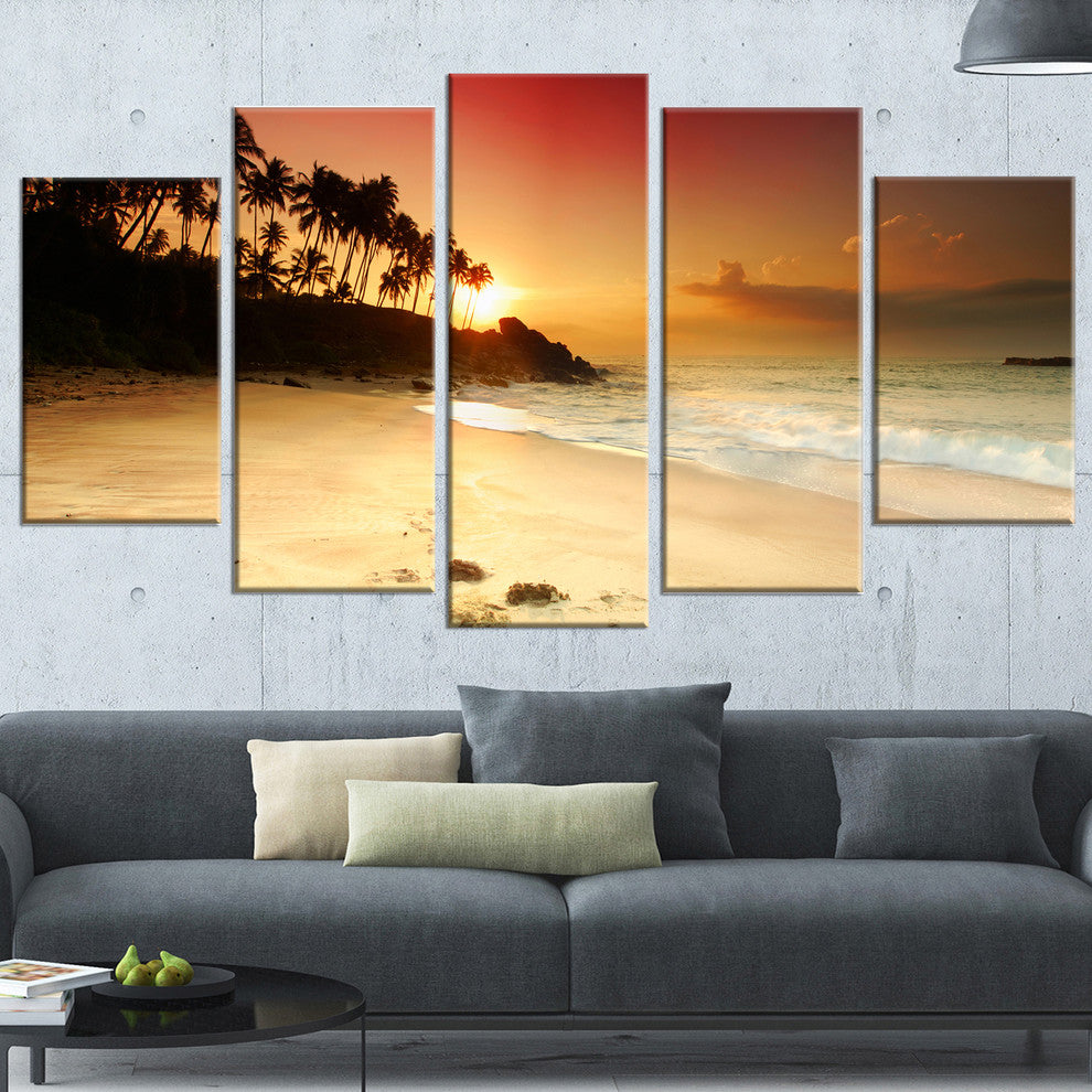 "Amazing Sunset And Beach in Sri Lanka" Seashore Wall Art, 5 Panels, 60"x32"