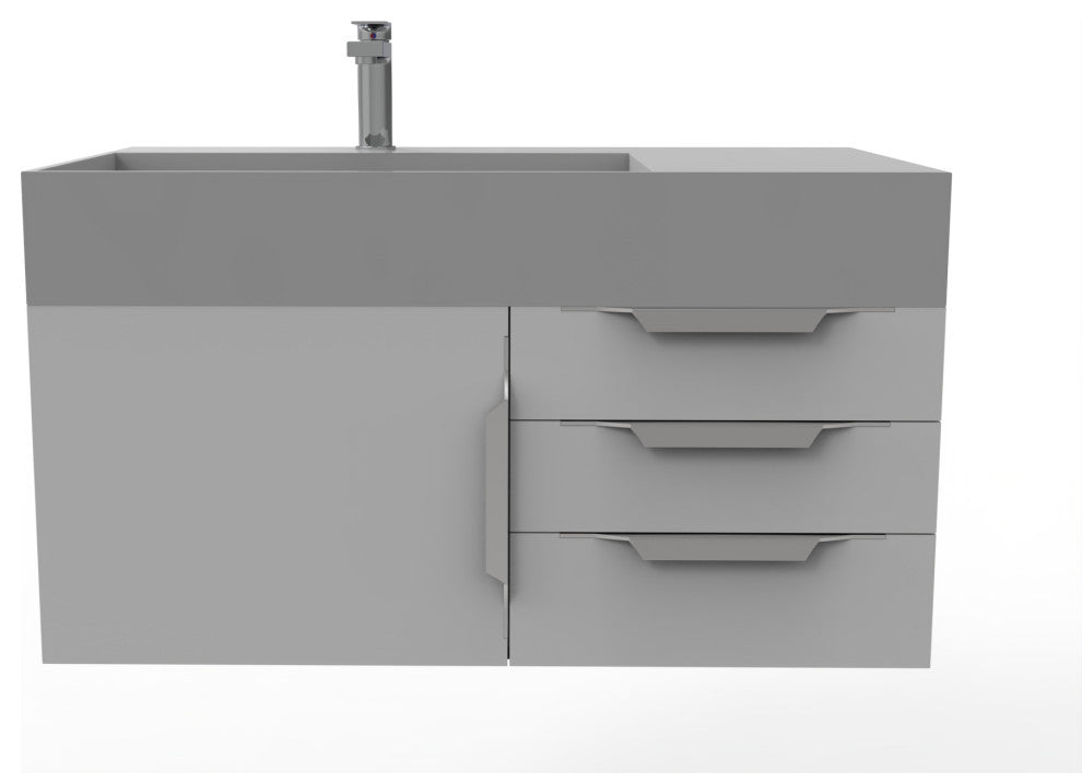 CastelloUSA Amazon 36" Wall Mount Vanity Set, Gray, Gray Top, Chrome Handles