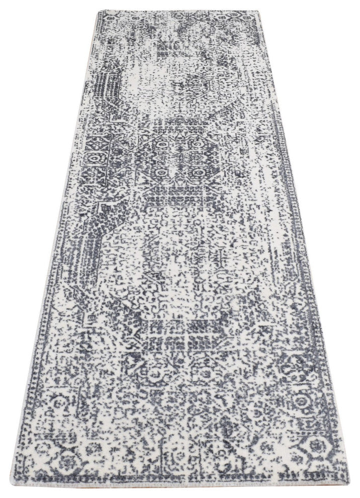 Ivory, Hand Loomed, Wool and Art Silk, Mamluk Design, Runner Rug, 2'5"x7'9"