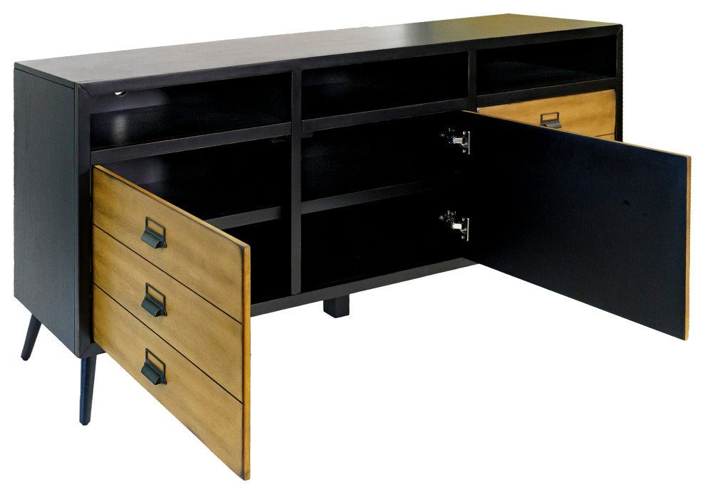 Mid-Century 70" TV Console, Entertainment Stand, Fully Assembled, Black