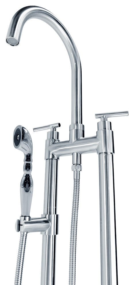 CastelloUSA Saturn Double Handle Clawfoot Tub Filler Faucet, Brushed Nickel, Breeze Handle