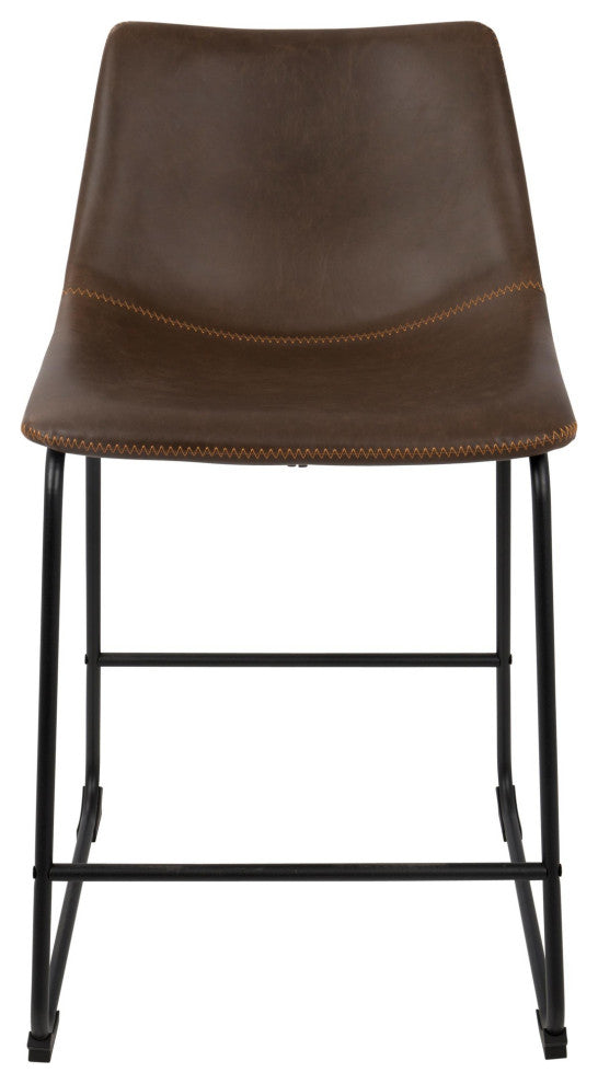 Duke Counter Stool, Set of 2, Black/Espresso/Orange Stitch
