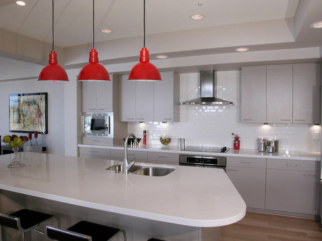 Blackspot LED Pendant Barn Light, Mahogany Downrod, Cherry Red, 8"