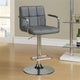 Adjustable Height Bar Stool With Grid Leatherette Upholstery, Gray
