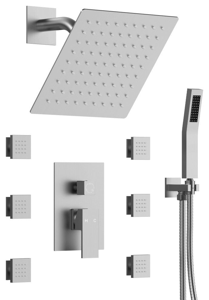 3-Function Shower Faucet System with Pressure Balance Valve, Brushed Nickel