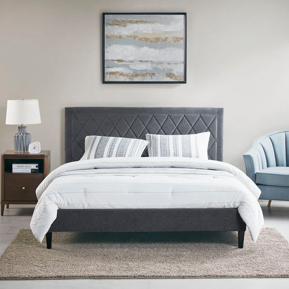 510 Design Rowen Diamond Tufted Upholstered Bed Frame, Grey, King