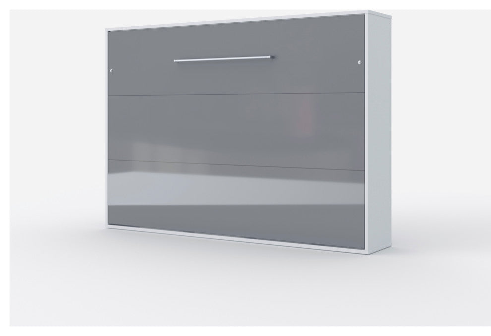 Contempo Horizontal Wall Bed, European Full XL size, White/Grey Gloss