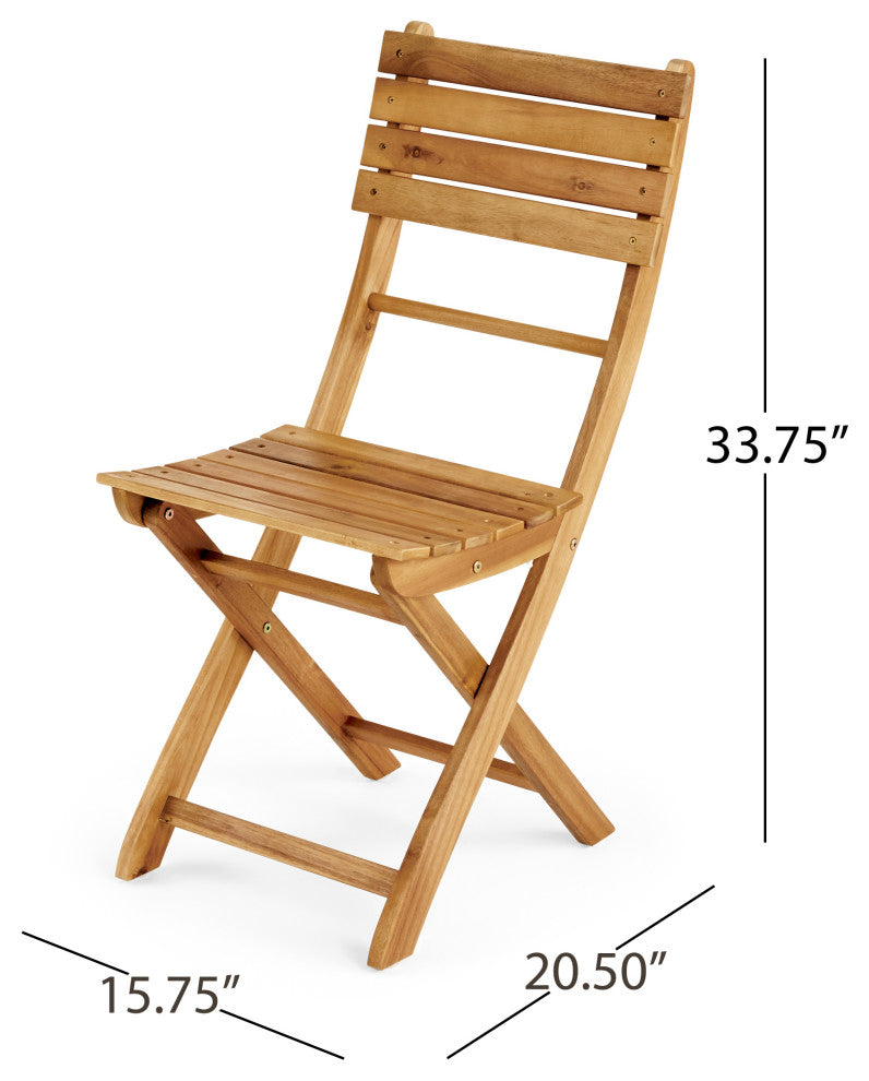 GDF Studio Vicaro Outdoor Natural Acacia Wood Foldable Dining Chairs, Set of 2