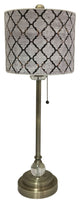 28" Crystal Buffet Lamp With Moroccan Tile Textured Shade, Antique Brass, Single