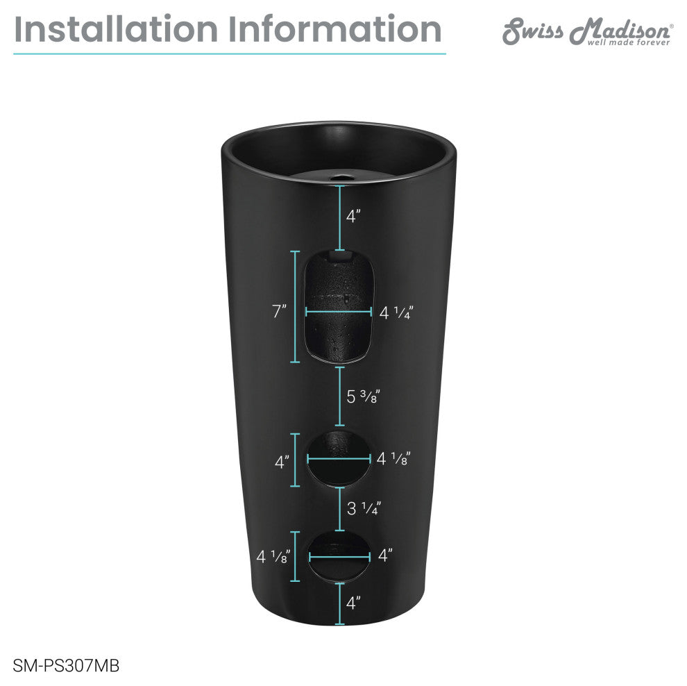 Monaco Circular Basin Pedestal Sink, Matte Black