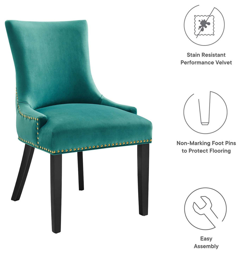 Marquis Performance Velvet Dining Chairs, Set of 2, Teal