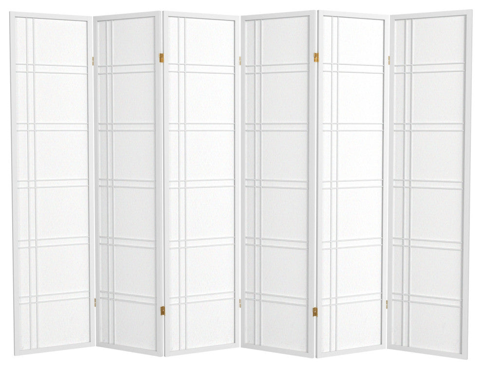 6' Tall Double Cross Shoji Screen, White, 6 Panels