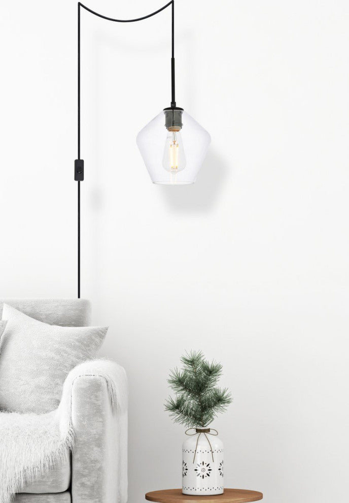 Georgie 1-Light Black and Clear Glass Plug-In Pendant