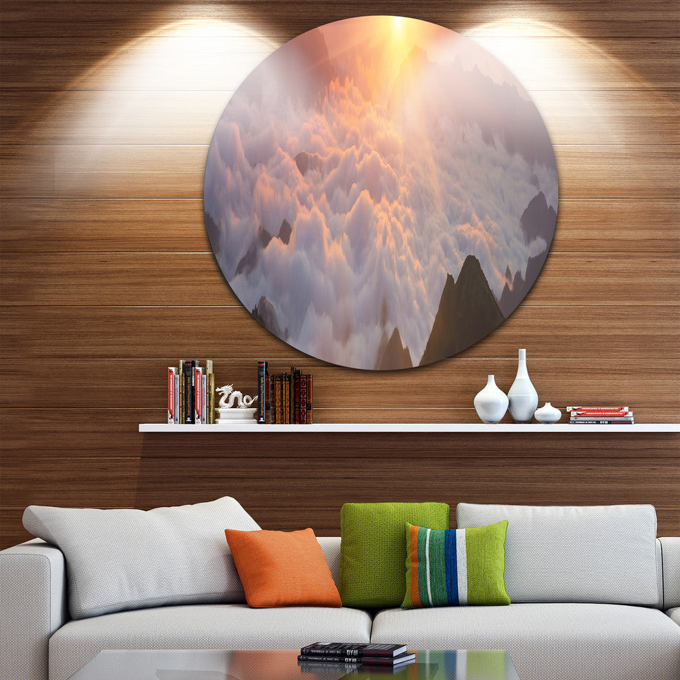 Sunlight Over Heavy Fog Panorama, Landscape Round Wall Art, 38"