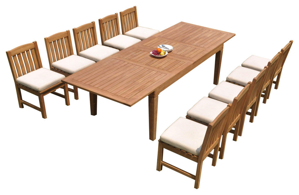 13-Piece Outdoor Teak Dining Set: 122" Rectangle Table, 12 Devon Armless Chairs
