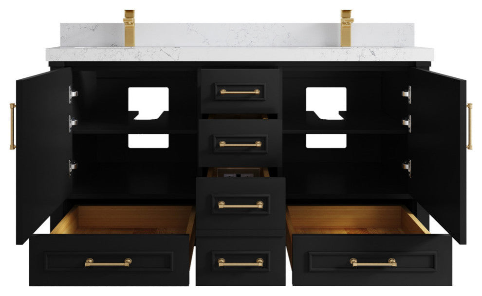 Aberdeen 60 Double Bathroom Vanity in Black 2" Empira Quartz