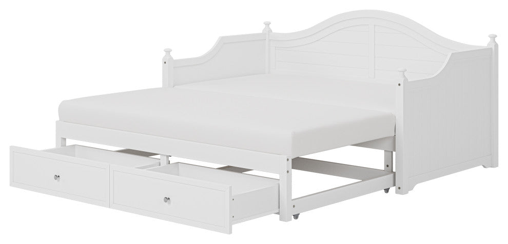 TATEUS Twin Size Wood Daybed with Extended Pop Up Trundle and Storage Drawers