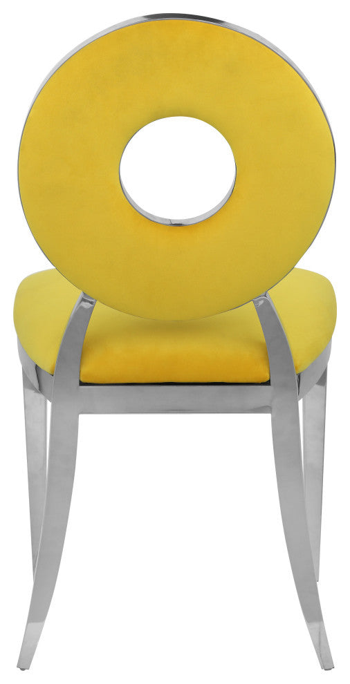 Carousel Upholstered Dining Chair, Set of 2, Yellow Velvet, Chrome Finish