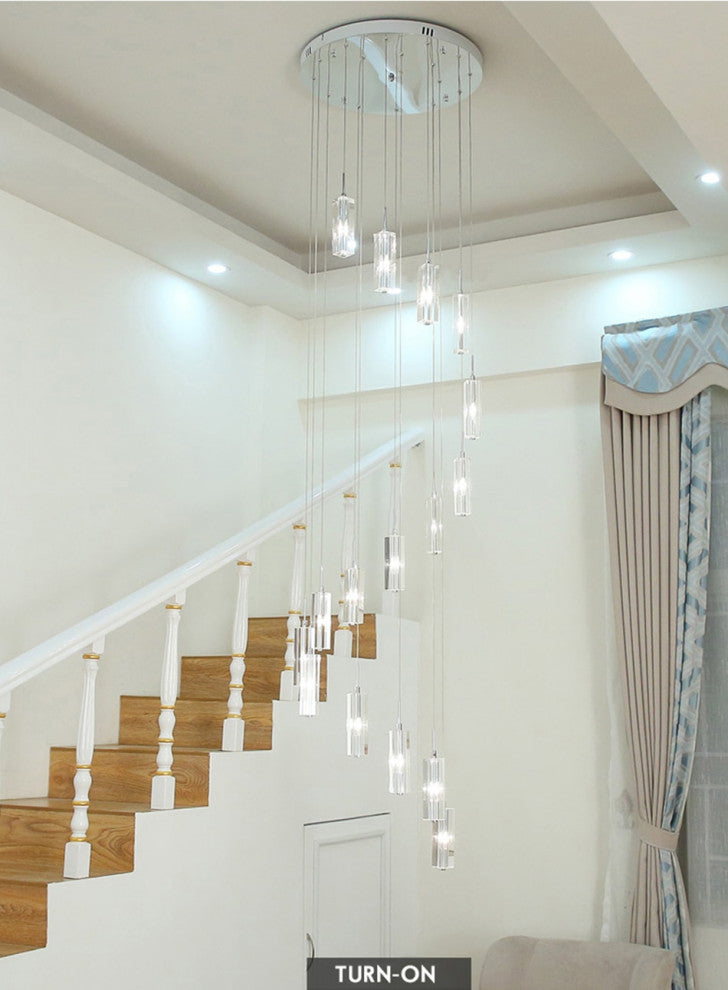 Cannes | Staircase Pendant Crystal Long Light Fixture, 6 Lights