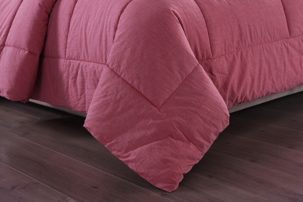 Washed Cotton Comforter Mini Set, Red, Twin