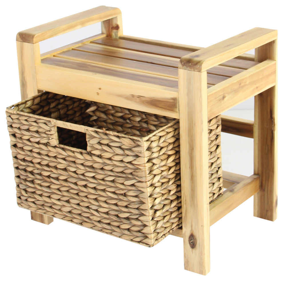 Brae Water Hyacinth Wood Storage Stool - Brown