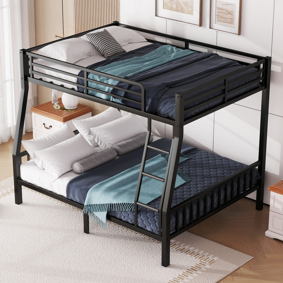 Gewnee Full XL Over Queen Metal Bunk Bed with Ladder and Slats Support