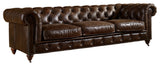 Crafters and Weavers Top Grain Leather Chesterfield Sofa, Dark Brown