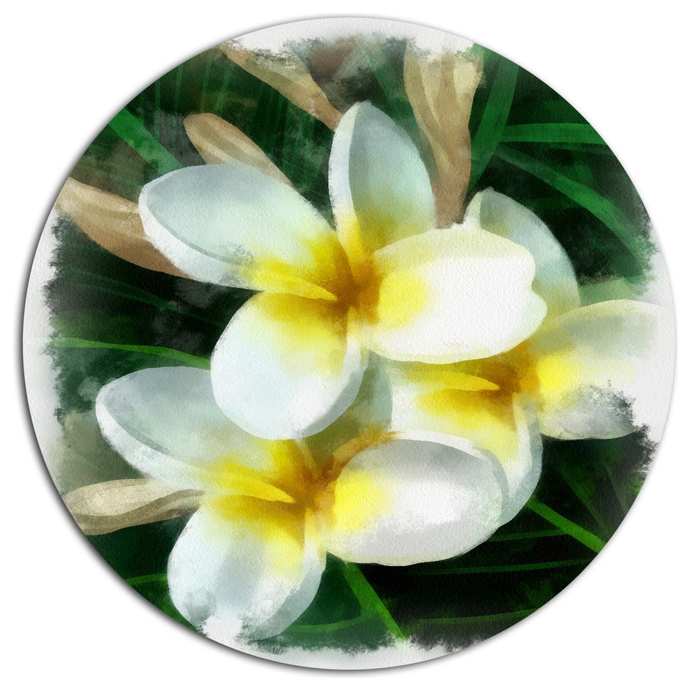 Cute Frangipani Flowers Watercolor, Flower Disc Metal Wall Art, 23"