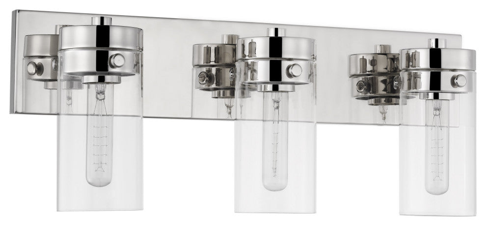 Intersection 3-Light Vanity, Polished Nickel With Clear Glass