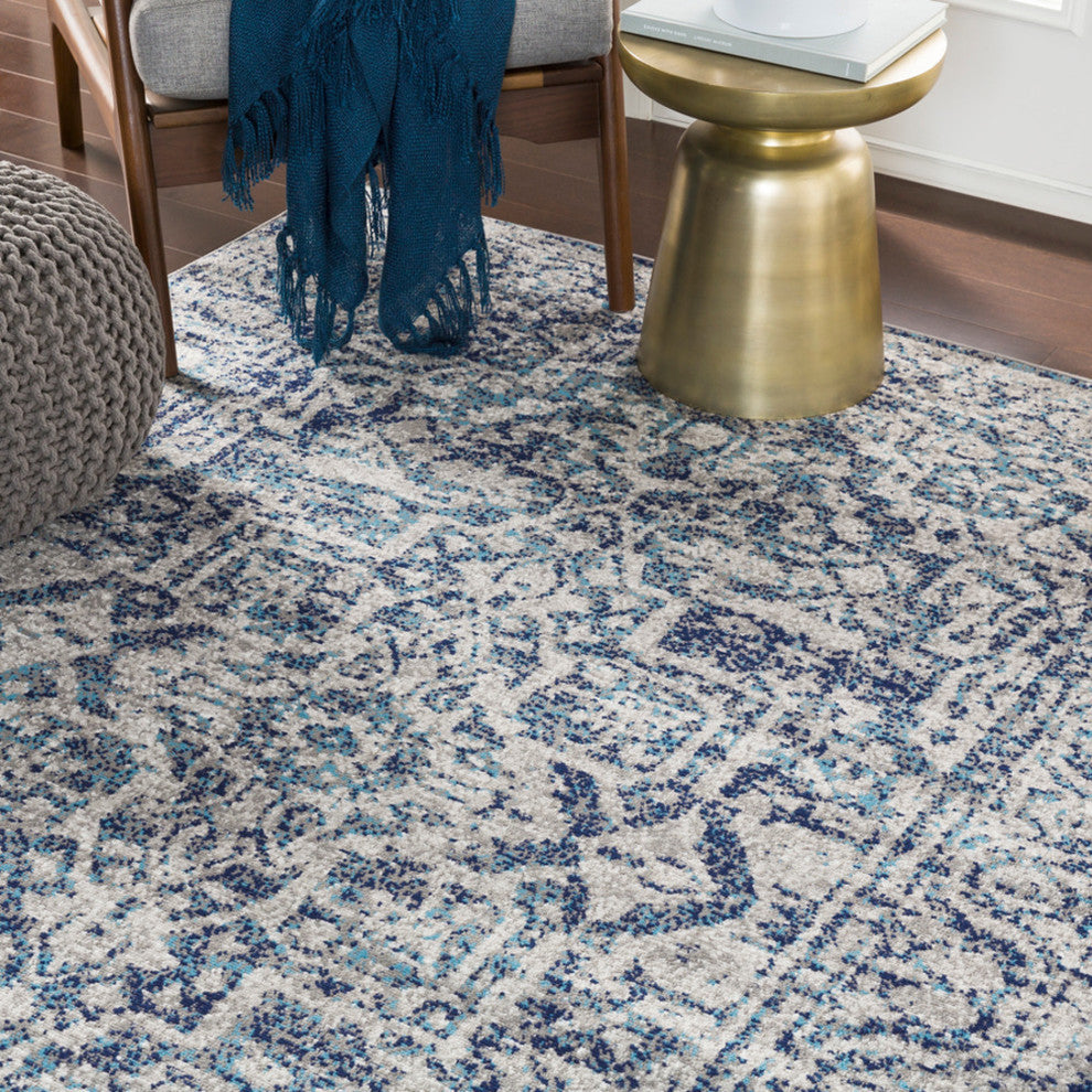 Monte Carlo Updated Traditional Navy, White Area Rug, 7'10"x10'3"