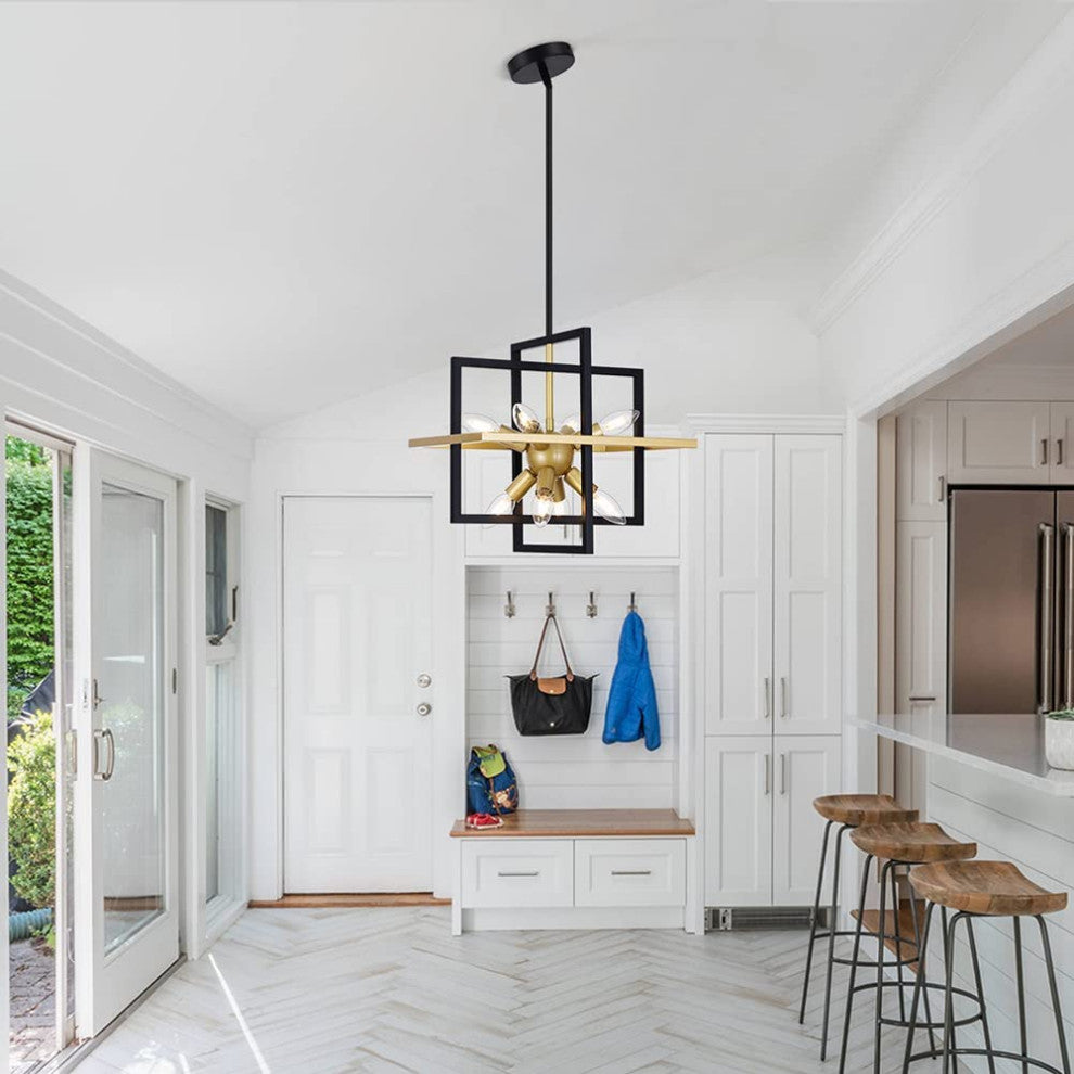 8 Light Black and Champagne Gold Chandelier Industrial Black Pendant Light