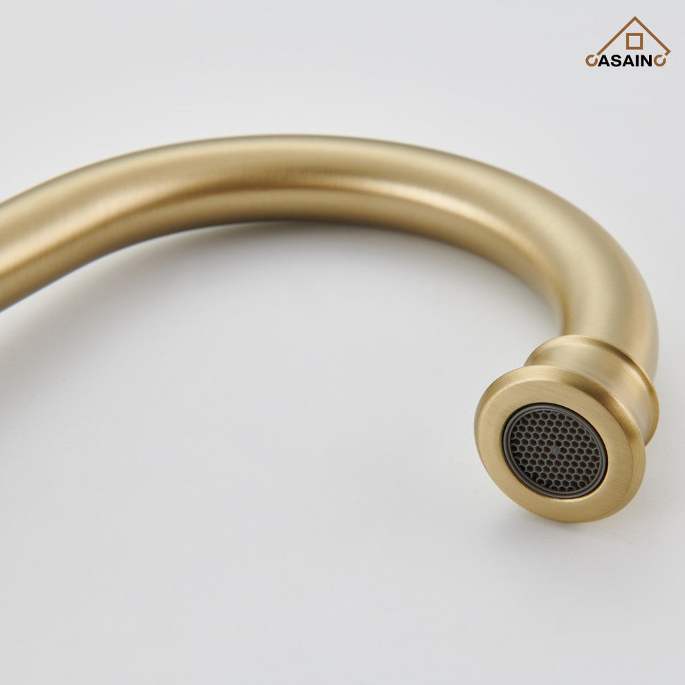 8in Brass Bathroom Sink Faucet 3 Hole Gold Bathroom Faucet 2 Handle Gold Faucet, Brushed Gold