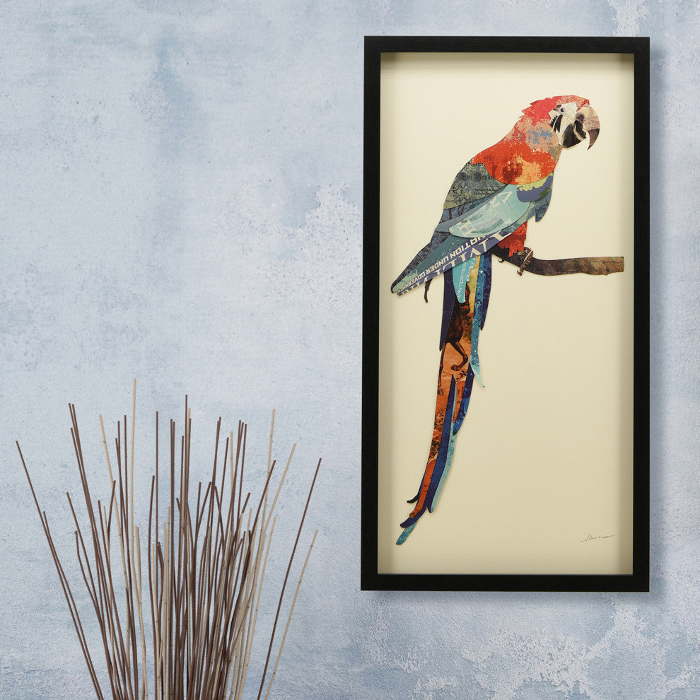 Tropical Parrot Dimensional Collage Wall Art Under Glass